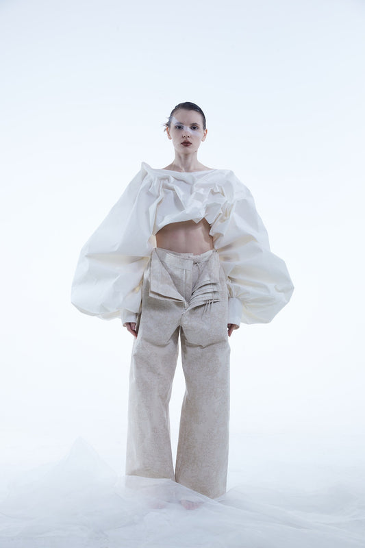 Jacquard Cotton Straight-Leg Pants with Five-Button Fly