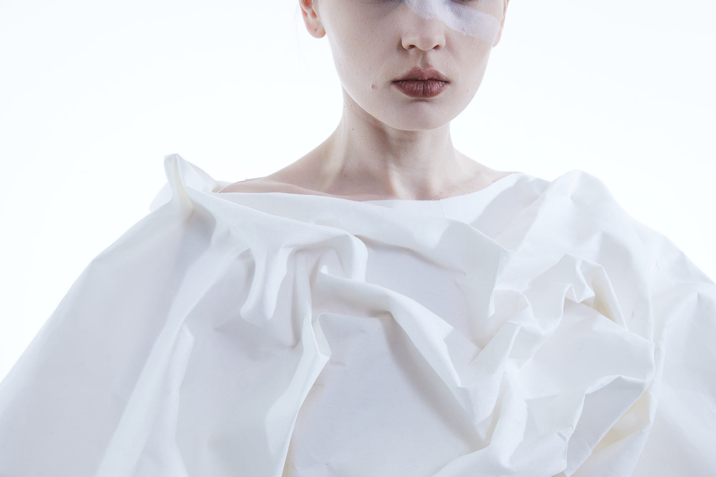Ropped Cotton Ruched Top with Lantern Sleeves