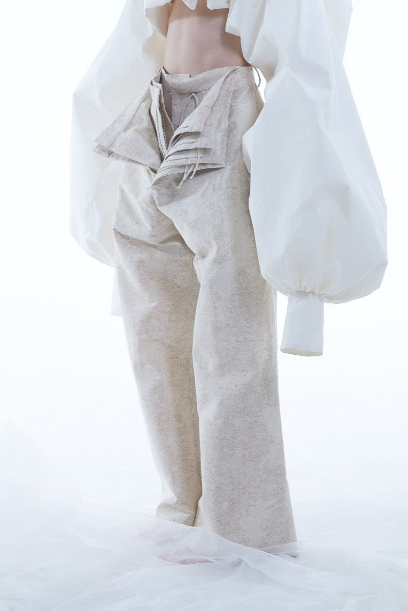 Jacquard Cotton Straight-Leg Pants with Five-Button Fly